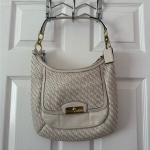 COACH Cream Woven Shoulder Bag